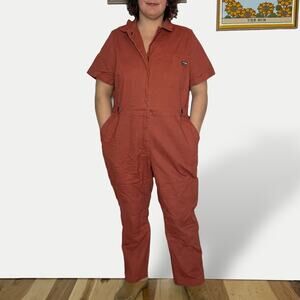 Wildfang The Essential Short-Sleeve High Waisted Coverall in Terra Cotta size 2X